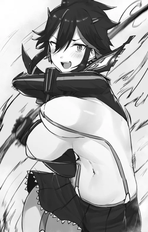 LF Mono Source: 1girl, blushing, skirt, short hair, black hair by Infinity097