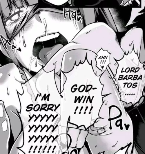 LF mono source, 1girl, girl saying “LORD BARBATOS....” “GOD-WIN!!! I’M SORRYYYYYYYYYYYYYYYY!!!” “AHN!!!”, blindfold, sweat, beg, Ahegao, Mind Break by A_Nameless_Good_Guy6
