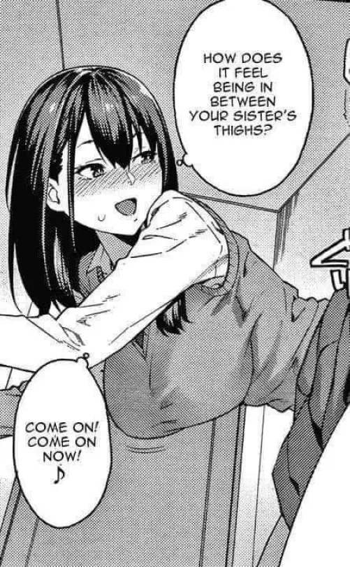 LF mono source: 1girl, incest(step?), “HOW DOES IT FEEL BEING IN BETWEEN YOUR SISTER'S THIGHS?” , ”COME ON! COME ON NOW!” by ZoBoomDa