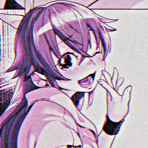 LF Mono Source: 1girl, standing, long hair, black hair, hair between eyes, pink filter, pink shade, one eye closed, arm up, hand up, hand on own cheek, blushing, face focused, looking back, open mouth, arm band by kei-kazuki