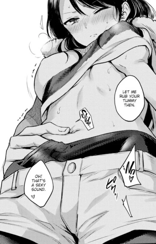 LF Mono Source: black hair, 1girl, 1boy, midriff, blush, breath, 