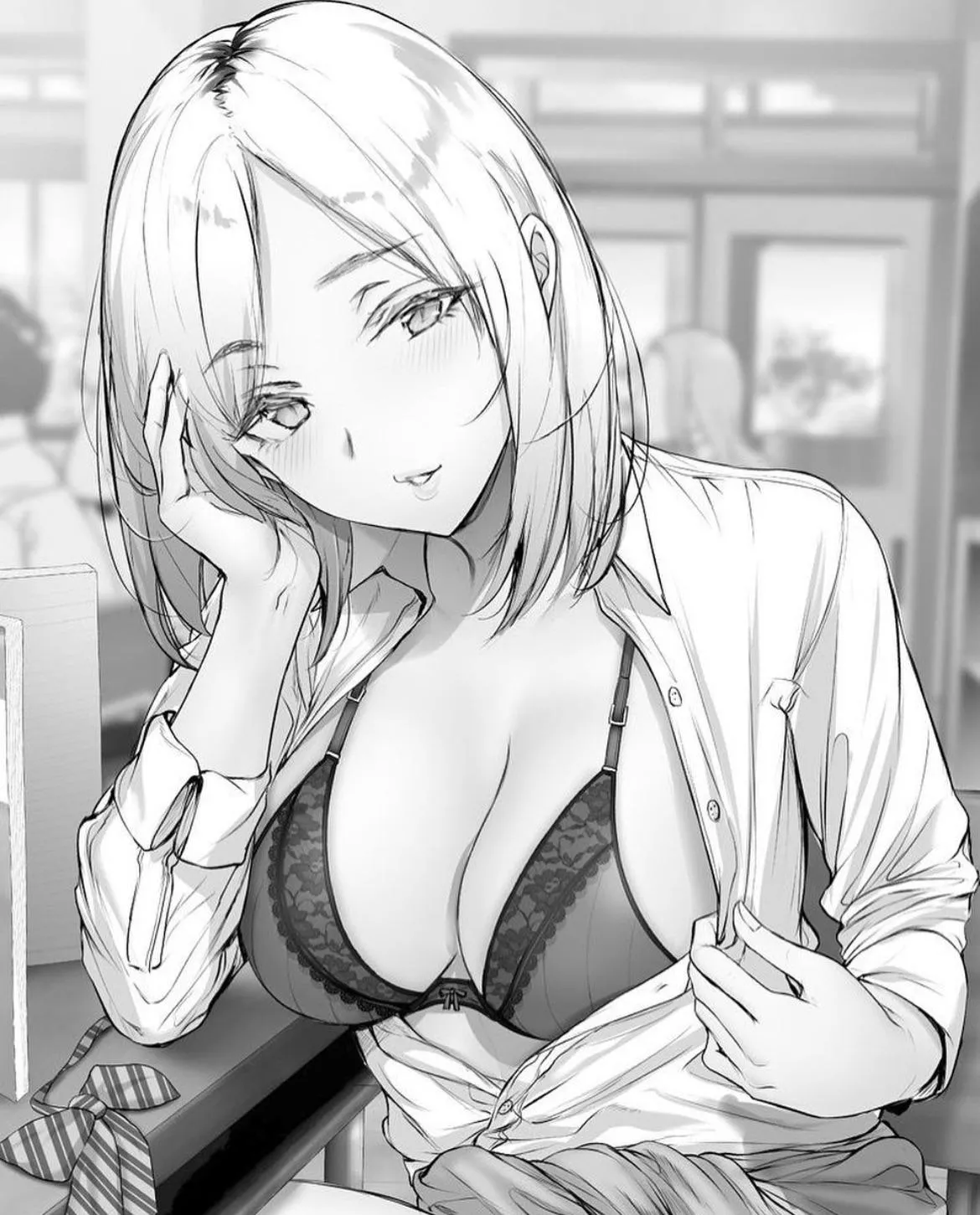 LF Mono Source: Blonde? hidden? black bra, white button shirt posted by mo-sikco-mode