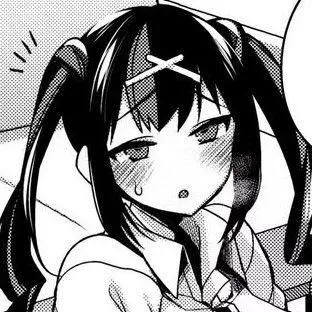 LF MONO SOURCE: Blushing, black hair, x hair ornament, pigtails 1girl posted by XxHummingSwordzmenxX