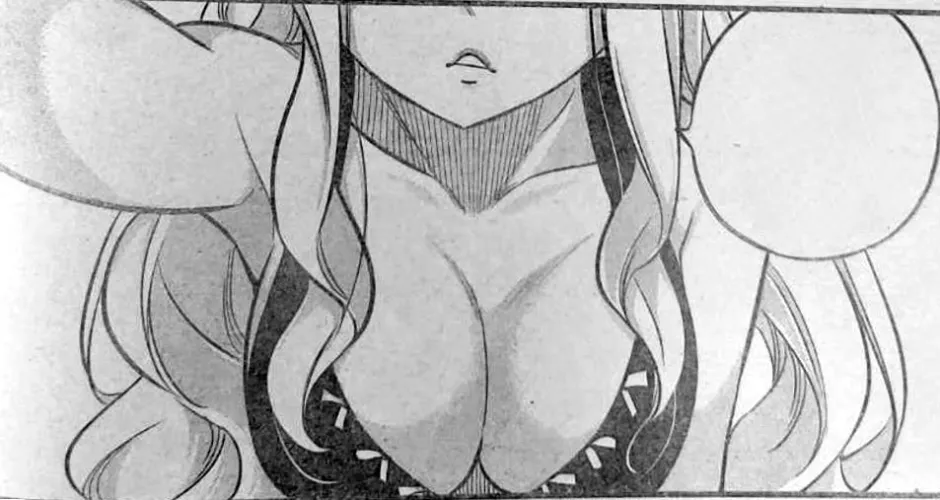 LF Mono Source: Eden's Zero ,Rebbecca Bluegarden ,1girl ,hanging breasts ,open mouth ,one hand-up ,speech bubble ,long blonde hair by heroxmode