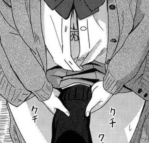 LF Mono Source: Foreign texts, 1boy, 1girl, ribbon, uniform, thighs, handjob. by cnydox