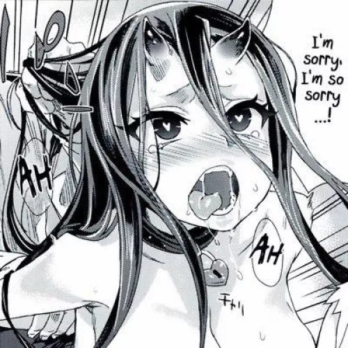 LF Mono Source: “I’m sorry, I’m so sorry...!”, “AH”, Ahegao, Demongirl, Devilgirl, tongue, sweat, 1girl by A_Nameless_Good_Guy6