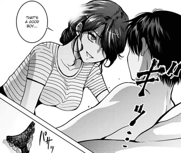 LF Mono Source: That's a good boy, 1girl, 1boy, black hair, t-shirt, panties taken off and thrown by SociallyineptPlsHelp