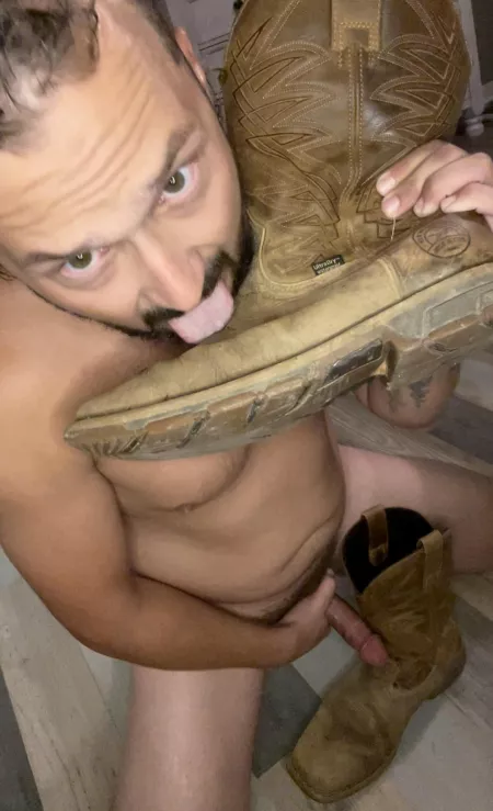 Licking my own cum off my work boot. by ManAnimal172