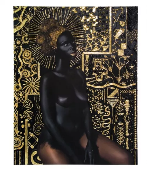 Lina Iris Viktor, Materia Prima II, 2017. Pure 24K Gold, Acrylic, Poly Resin, Print on Matte Canvas. by JuliaSeth