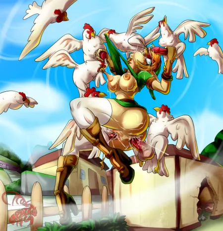 Link facing the terror of... chickens? (Cicada) [The Legend of Zelda] by [deleted]