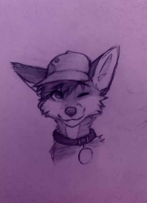 little fox in a hat doodle (art by me :D) by AshX4
