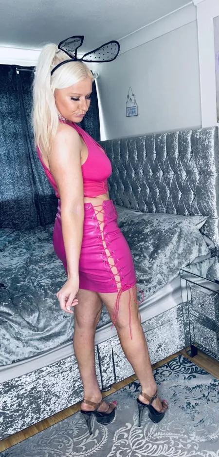 Little pink leather bunny girl by sparkly-and-savage