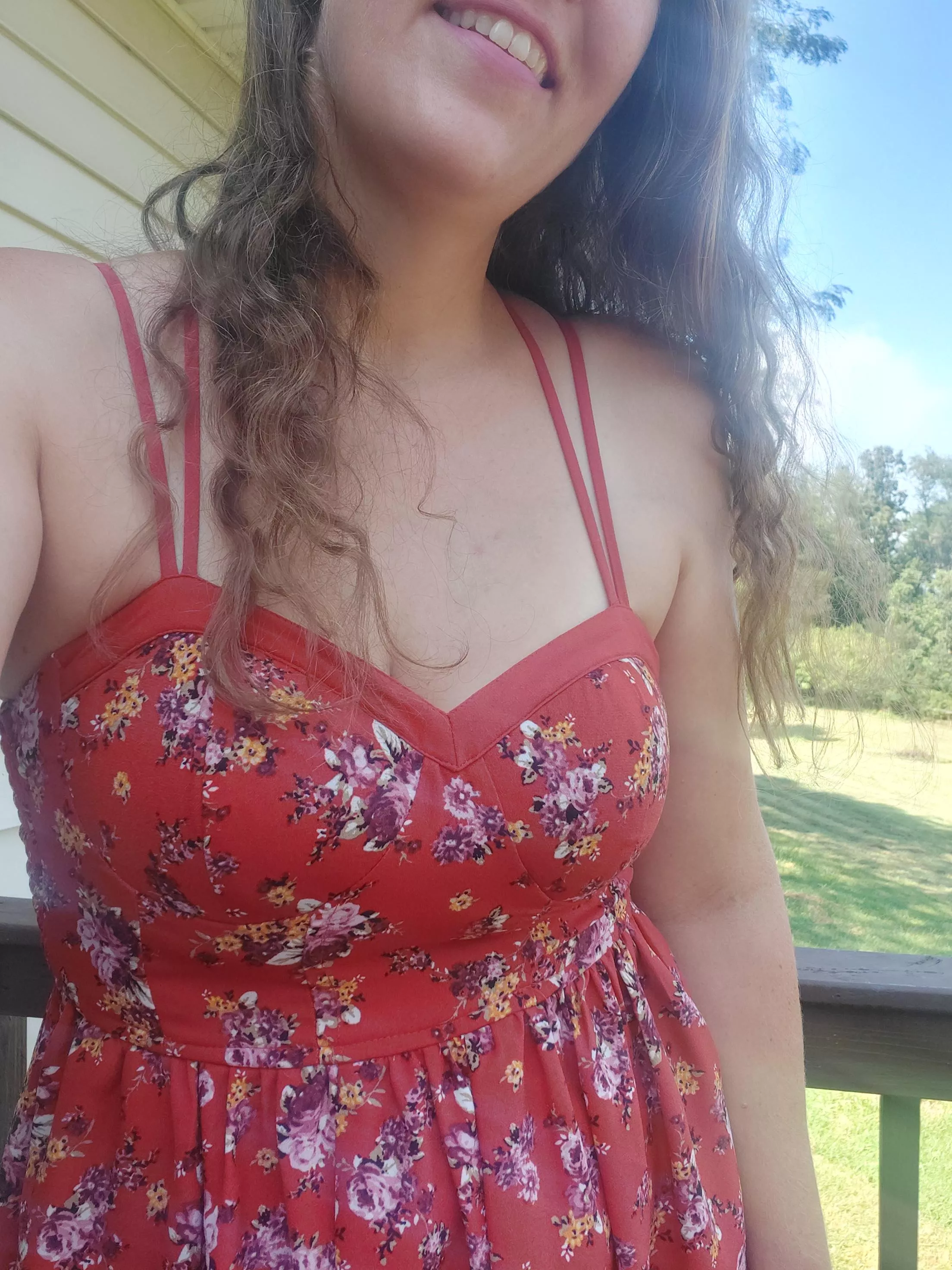 Little red floral sundress and long wind tossed hair. What more can you ask for other than sliding the straps off and slipping it down my body posted by msjanejenkins