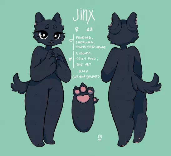 little ref sheet of my oc, Jinx 💕💕 by n0nbelle