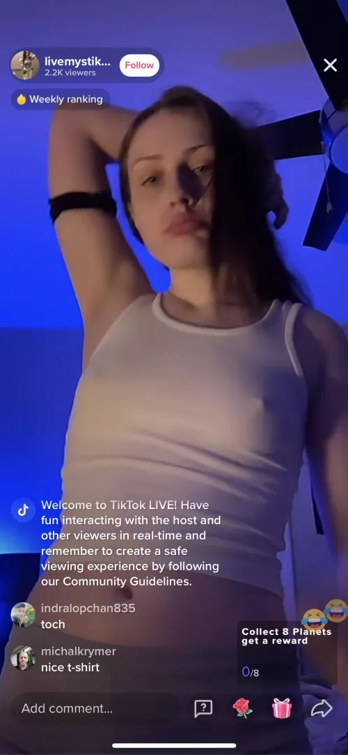 Live now, maybe something. See thru shirt https://vm.tiktok.com/ZM8H4Wyw4/ by blockheadseth