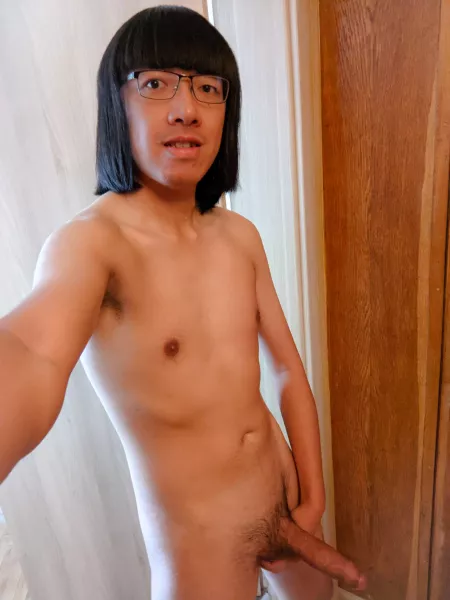 Long haired asian with natural, uncut cock by aznimpaler