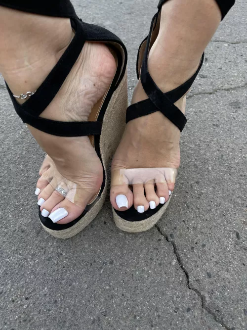 Long white nails and wedges🤤🤍🥰 by missheels07
