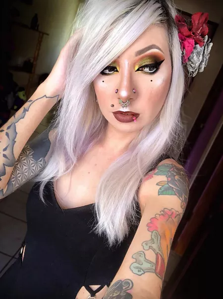 Looking Sexy With White Hair And Red Lips by youknowwhatilove210