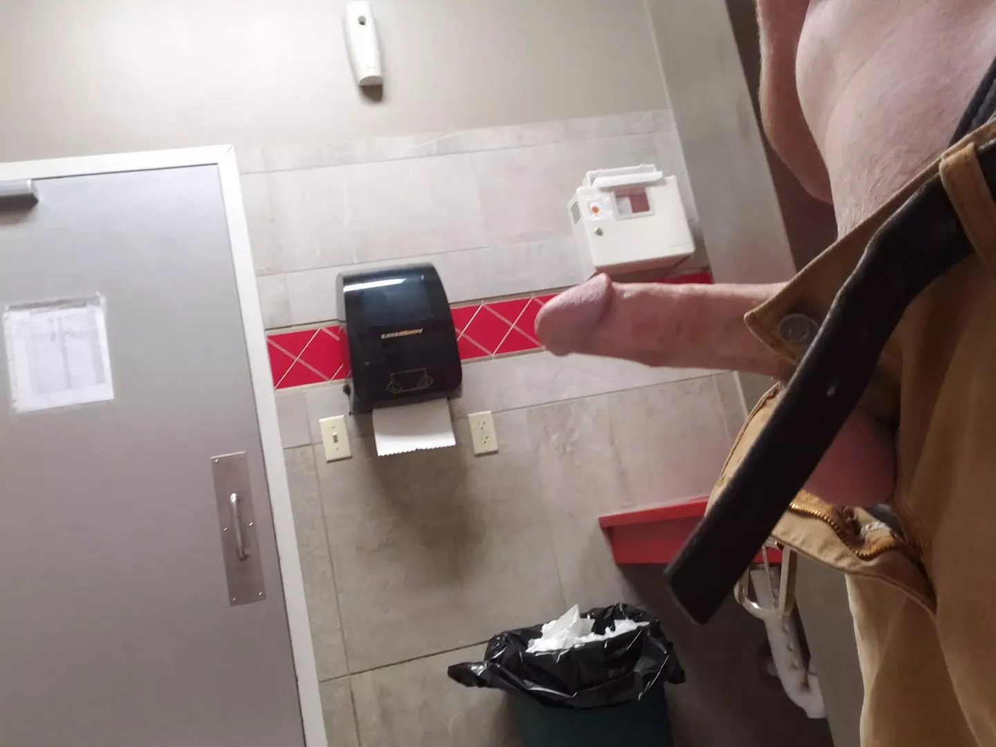 Love bein hard in a public restroom 😏 what would you do if you walked in on me? posted by T-Blazer-2018