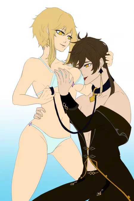 Lumine x zhongli by Ivory_lu0