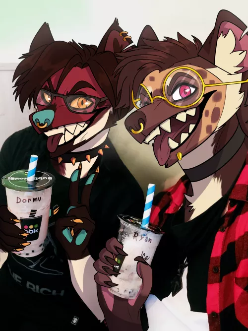 Made a paint over of me and my Bro, Dormu, enjoying some boba (art by me @RyanCreativeDen on Twitter) by LennRichardt