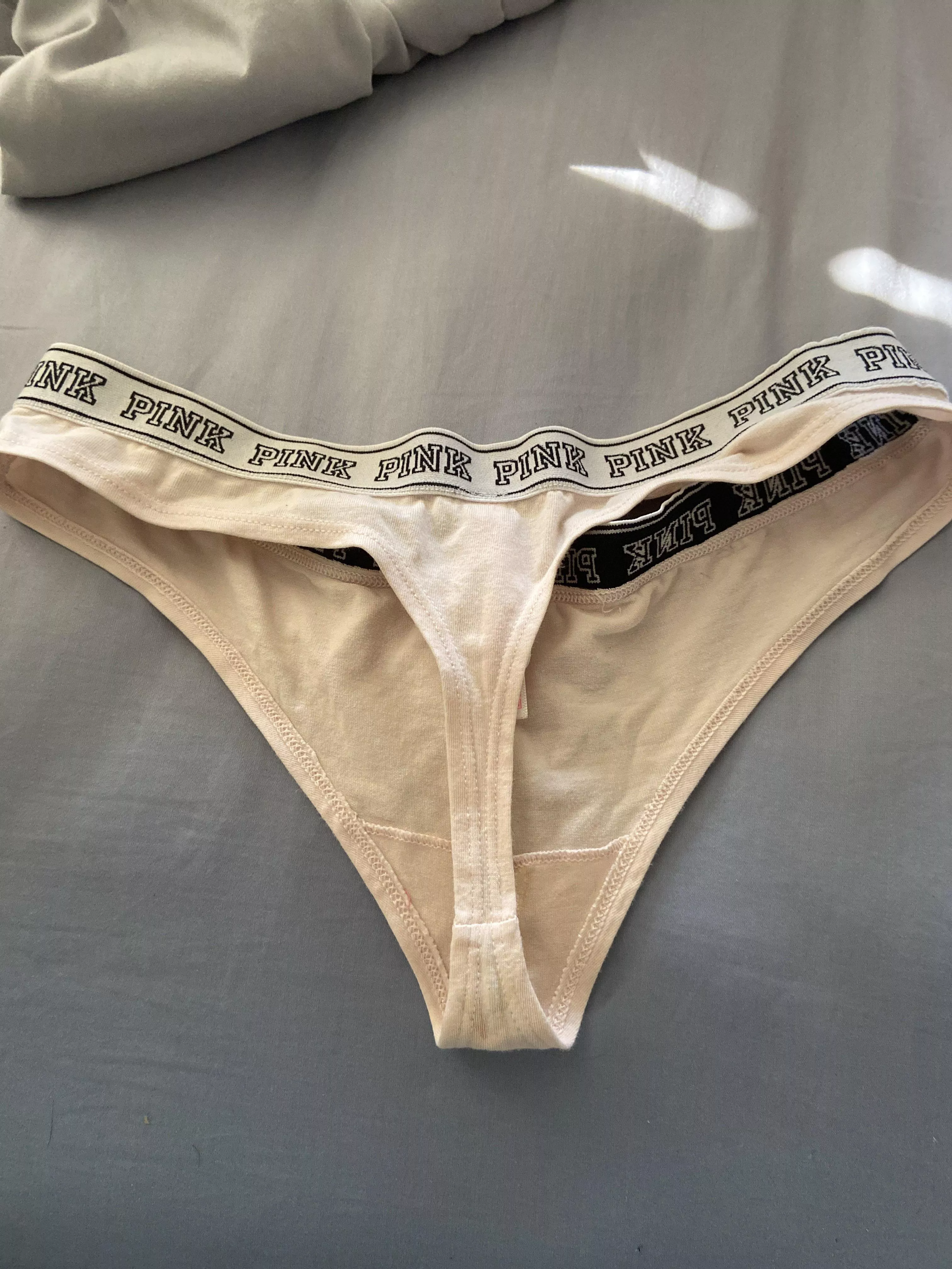 Mailed this pair to a Reddit user and he blasted it with cum! Who would also like a pair of my sluts panties? posted by fishsmeller9