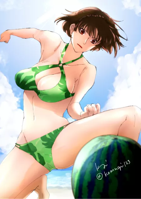 Makoto against a watermelon by Terran117