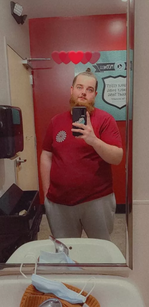 Man bun and sweats today for this long af shift. You should come join me in the bathroom on my break! by Fluffyakatyler