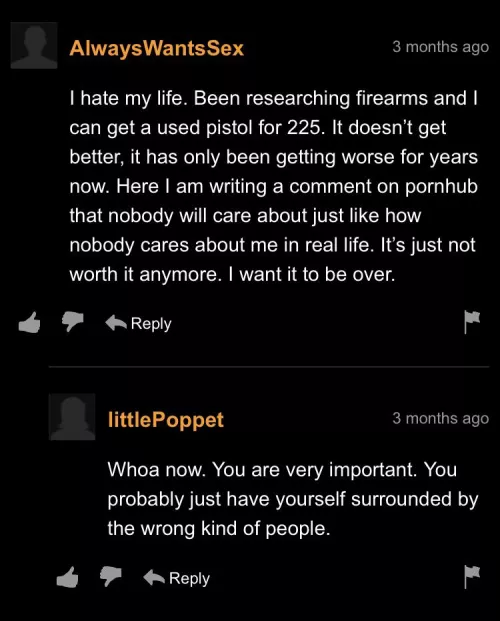 Man saving a life in the Pornhub comments. by Ze_Pierceinator