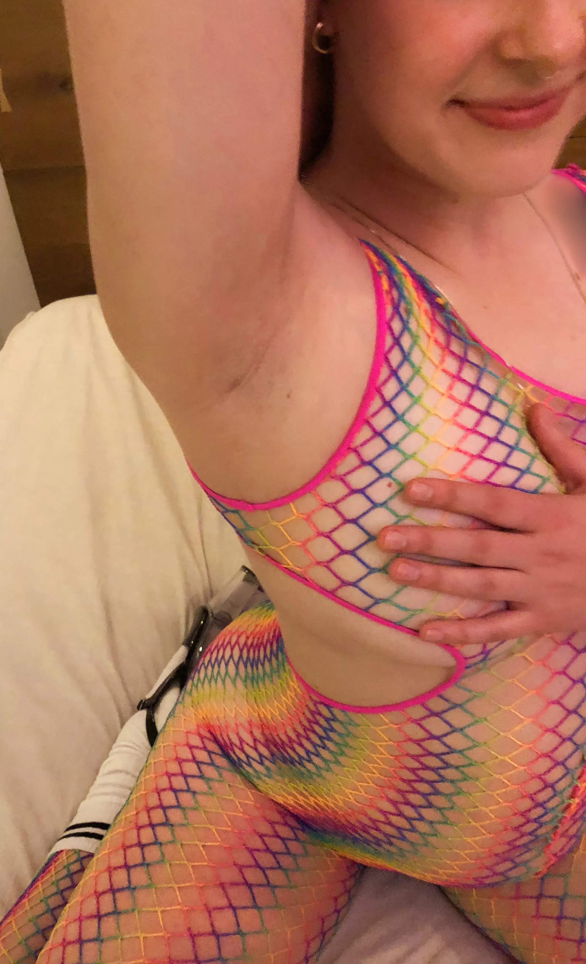mario kart rainbow road fishnets 🌈🤗and a fresh armpit 💕 posted by merrymaryjane69