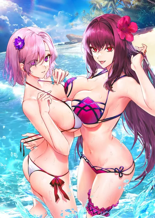 Mashu & Scathach at the Beach [Fate/GO] by CheetahSperm18