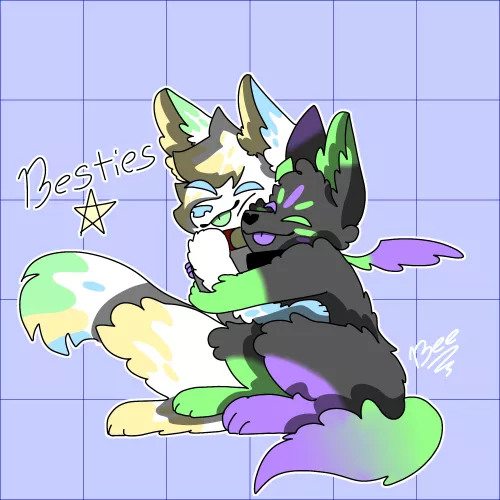 Me and my best friends fursonas! (white one is my besties sona so credits to them) by Lavenderhoneybee_