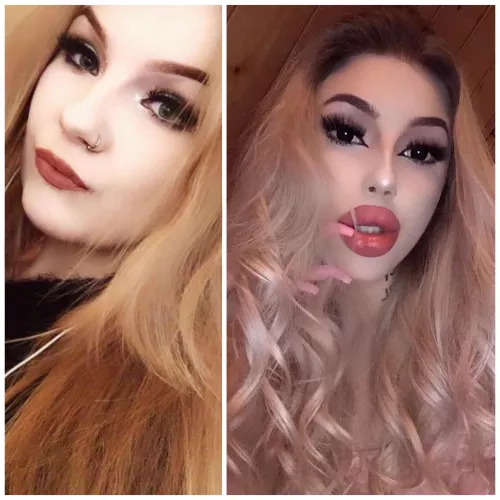 me before and one year after bimbofication🔥🤭 + also breast augmentation 6 months ago💋 by charlotteventurax