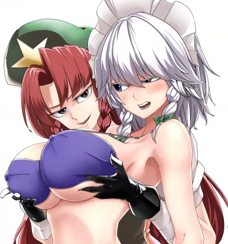 Meiling messing with Sakuya by The_obnoxious