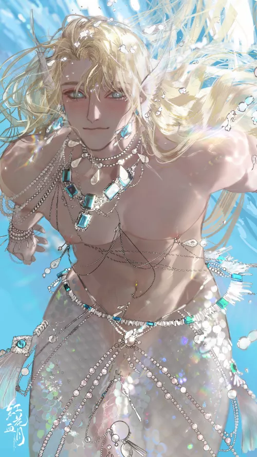 Merman in the ocean (Original) by AlbertMendez442