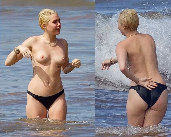Miley Cyrus Topless on Beach posted by thepornadmirer
