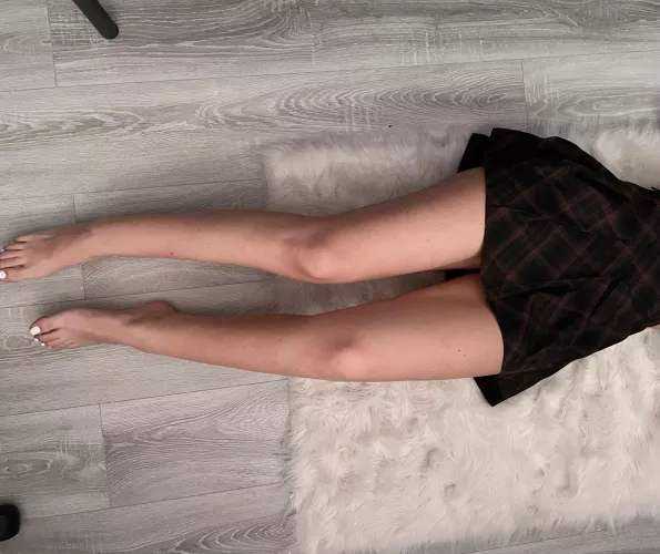 Miniskirt, legs and white toes for you by kittybaby623