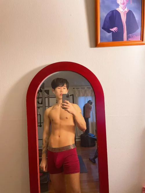 Mirror selfie after working out in CK 😘 by urhotkoreanbf