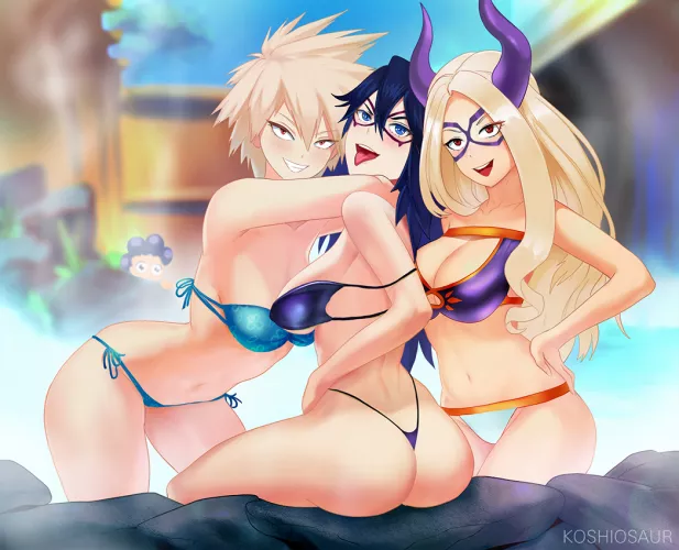 Mitsuki, Nemuri and Yu at the onsen [Koshiosaur] by AnotherHellCheese