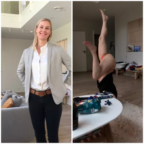 Mom before she’s off to work and mom when she’s back from work(+ 1 bottle of champagne)… by Intrepid-Animator-97