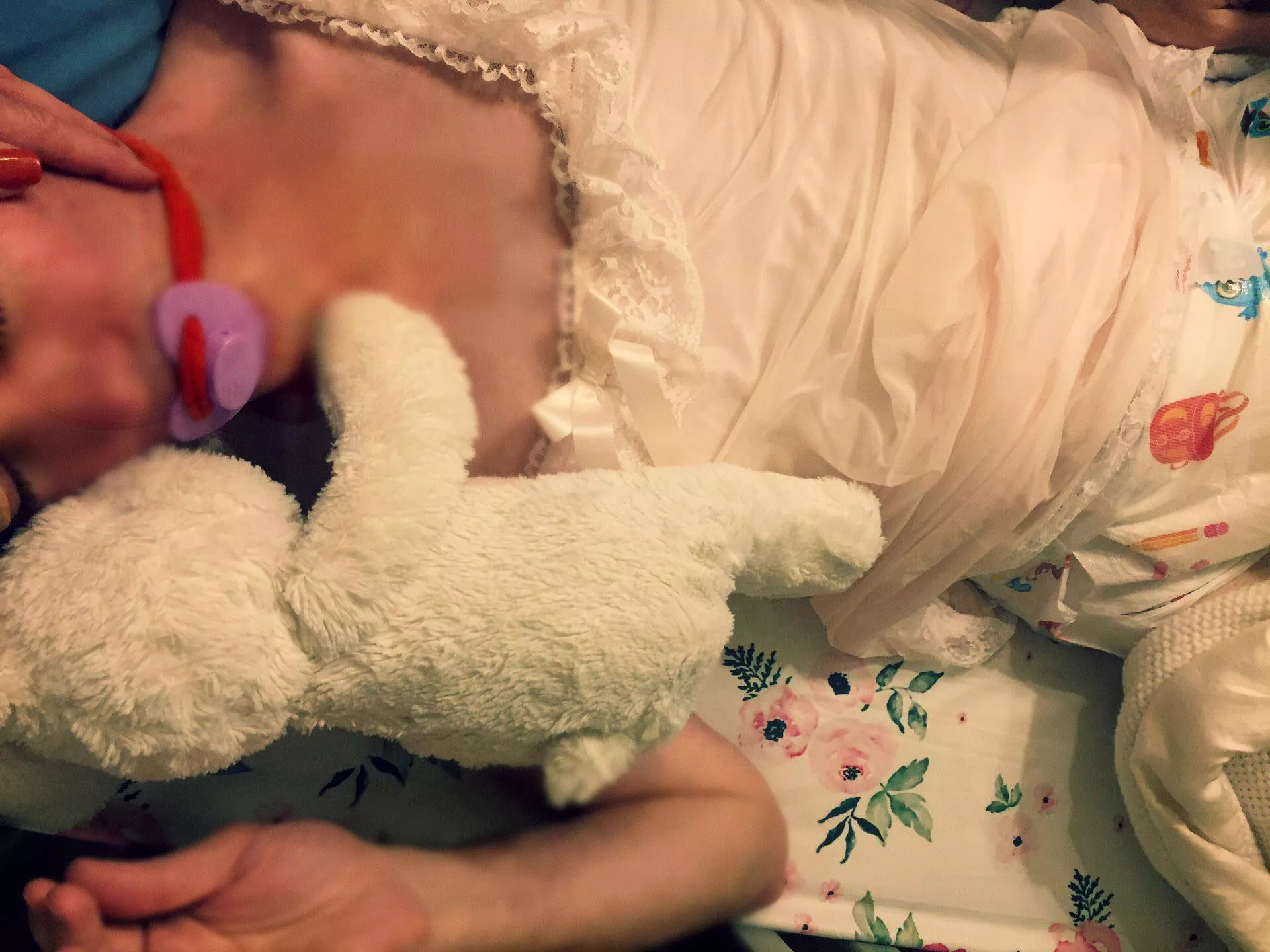 Mommy snuck a pic in while I was sleeping. I feel so loved when I look at this! (Had to do some blurring around my face for privacy) posted by luvmymommy23