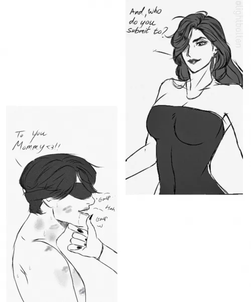 Mommy's punishment! 🥰 (my first time here! Here's a quick sketch I made tonight, hope y'all like it! <3 have a nice day!) by Lightbolten