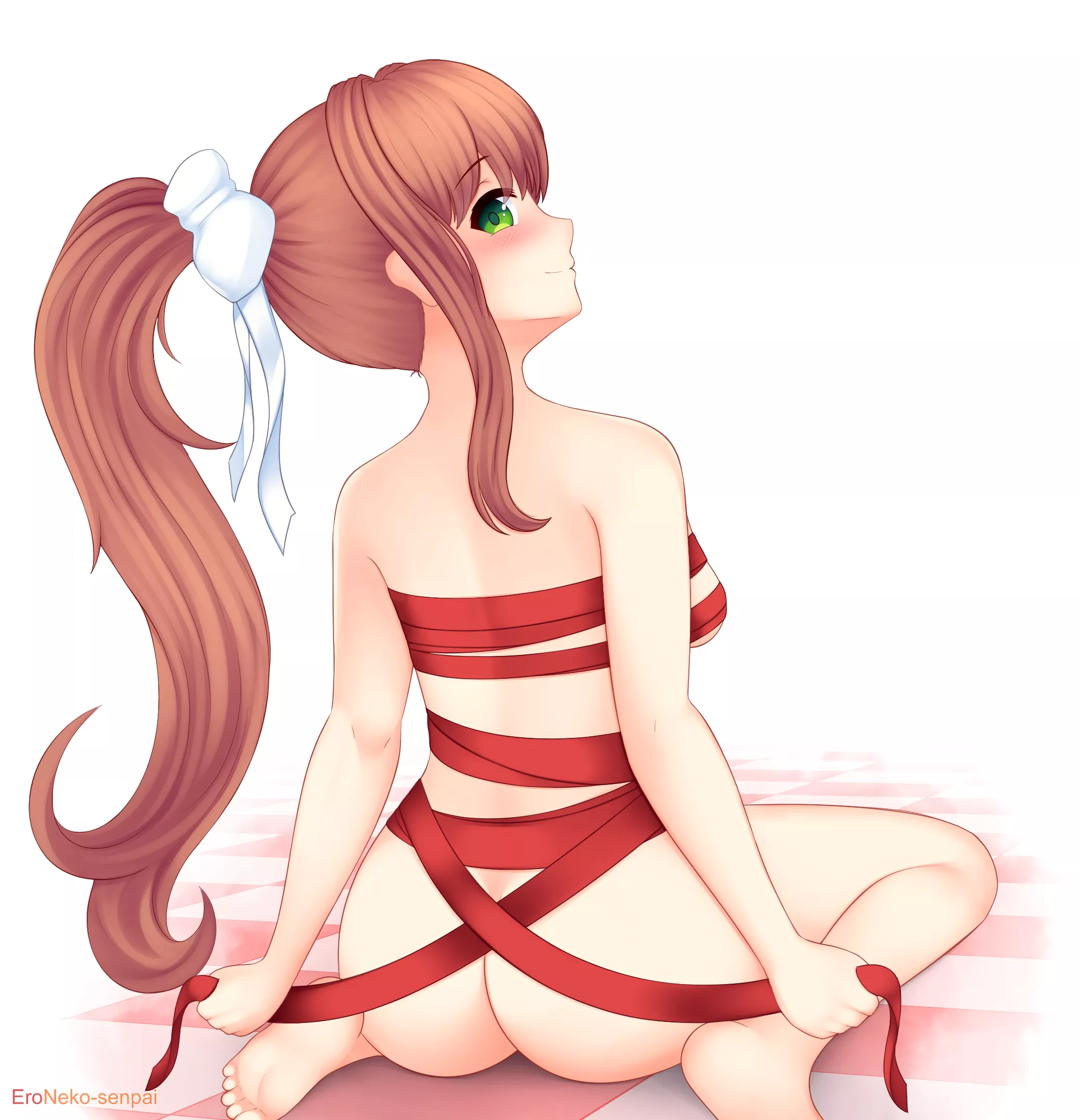 Monika's Christmas gift to you (art by eroneko-senpai on Pixiv) posted by Someone2124