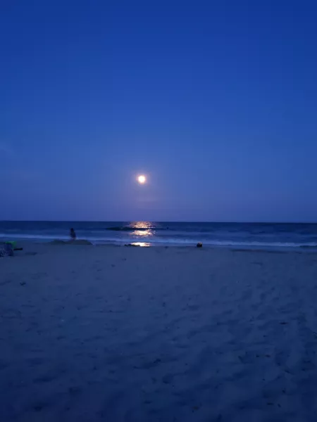 Moon and sea. Folly Beach, SC. by lindydonic
