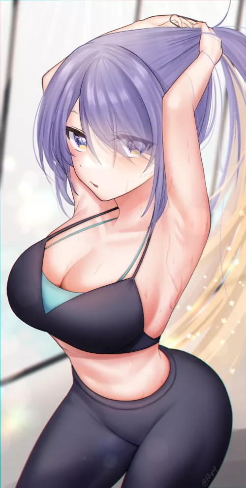 Moona's assets are accented perfectly in workout attire by Henthigh_Senpai