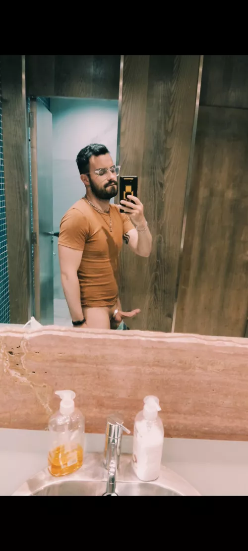 More pics in the bathroom, i enjoy wearing cockrings in the office. by Rober_Karlov