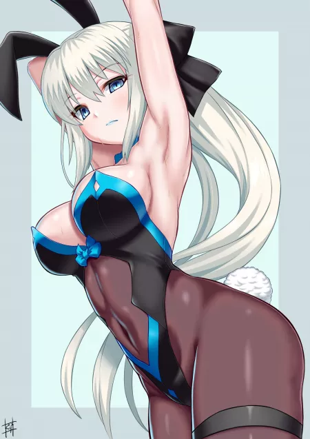 Morgan Le Fay Bunny Girl Arms Up (Kuraikurairey) [Fate] by sequence_string