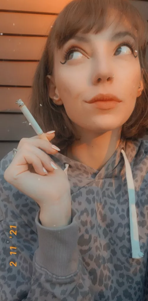 Morning cigarette with hot coffee is self care by mycelium_mother_