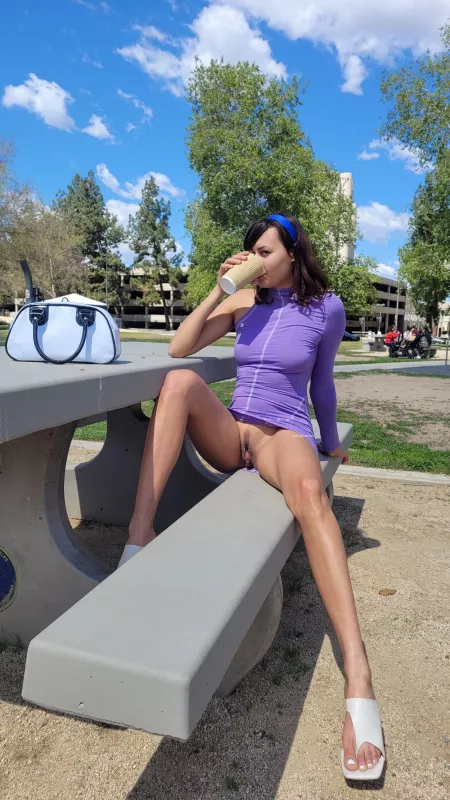 Morning coffee at the park tastes better without panties by synn4serina