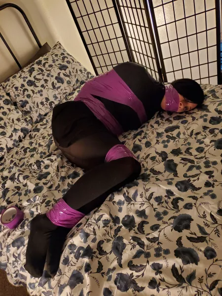 Mouth stuffed full of panties and wrapped up like a present... she will never escape this room by Goth2be453